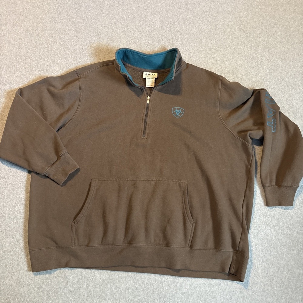 Ariat REAL Women's 1/2 Zip Pullover Sweater Logo On Arm Sz 3X Brown/gray